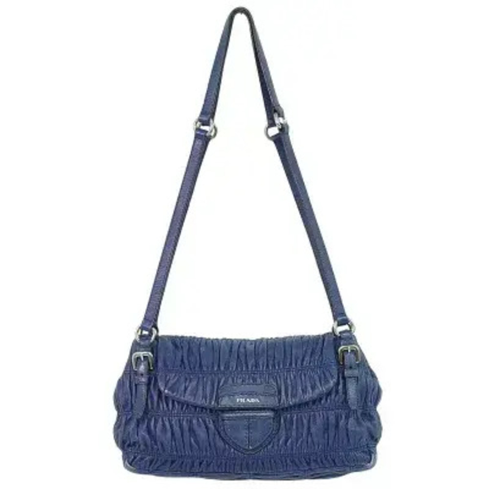 Prada Nappa Leather Shoulder Bag Navy Blue